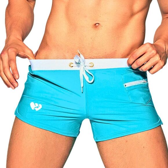 Men's Sexy Swim Trunks Front Pocket Resort Swimwear Teal L - Picture 1 of 2